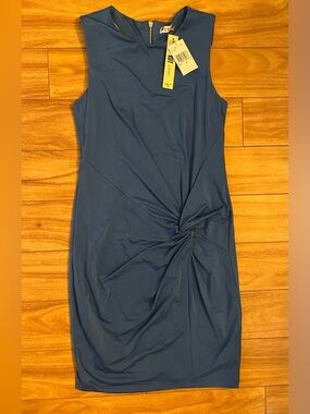Kut from the Kloth Slate Blue Twist-Front Midi Sheath Dress